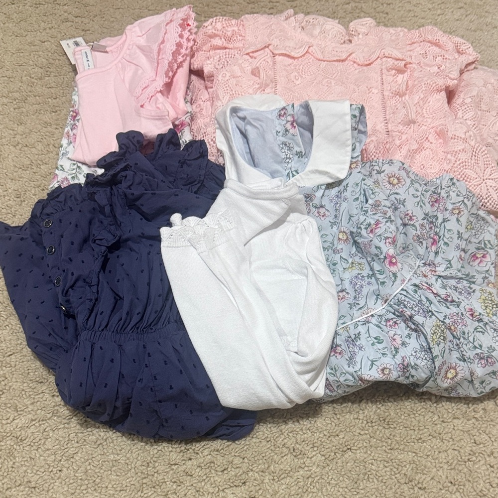 Janie and Jack Pink, Navy, White, Floral Dress Set